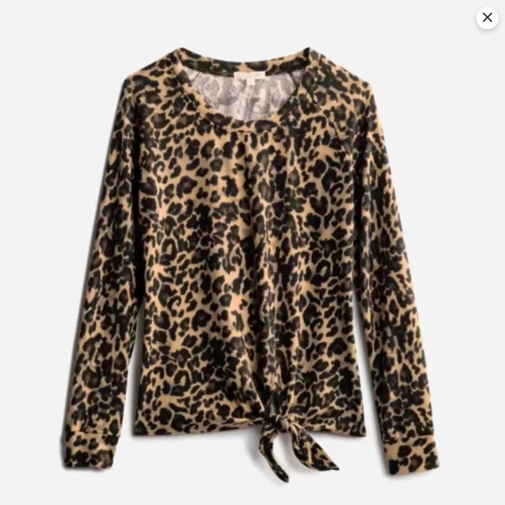 Nine Britton Billie Tie Front Brushed Knit Top -Leopard print